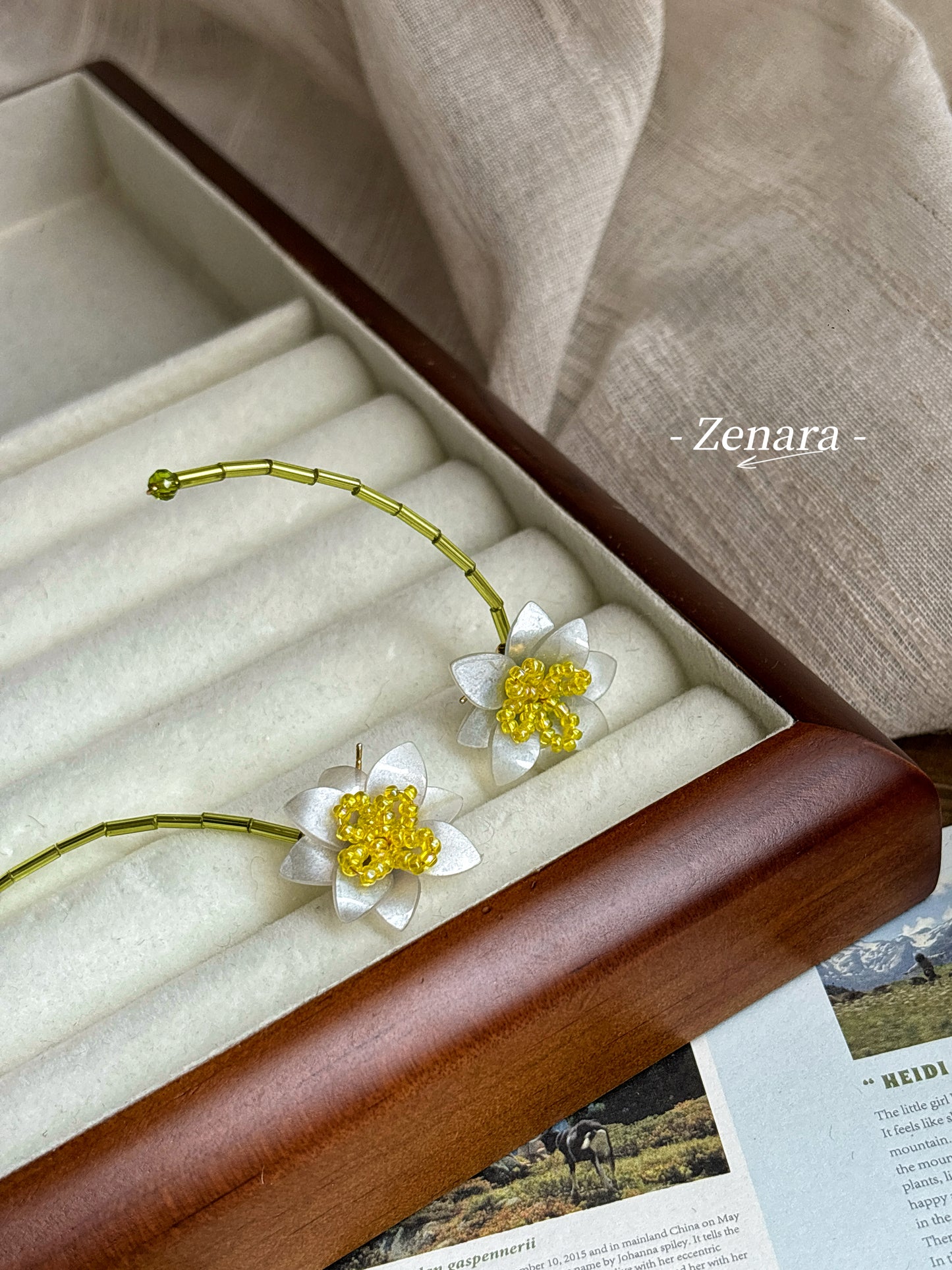 Golden - stamen and Jade - petal Earrings